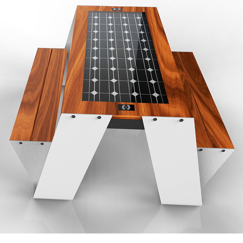 Solarbetriebenes Aufladen des Telefons und WLAN-freier Picknicktisch aus Holz